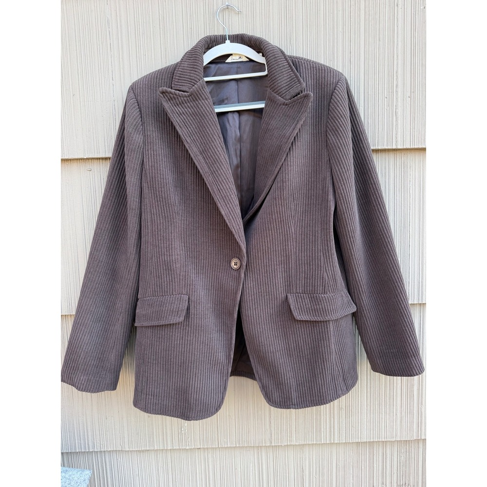 Max Studio Brown Corduroy Blazer Jacket Size Medium Dark Academia Longline
